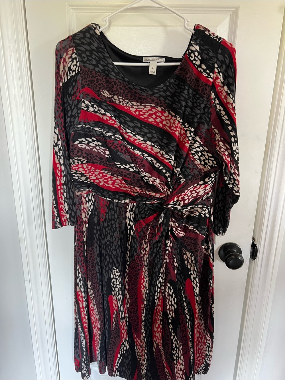 Dana Buchman Red, Black & Cream Twist-Front Midi Dress